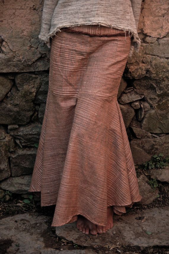 Long Skirt made of Hand woven Khadi cotton Natural Earthy Fitted Long Brown Skirt, Traditional Tiered Wrap Skirt For Festival, Fitted Gathered Skirt For Festival, Bohemian Asymmetrical Maxi Skirt With Fitted Style, Bohemian Asymmetrical Fitted Maxi Skirt, Bohemian Fitted Asymmetrical Maxi Skirt, Bohemian Asymmetrical Pleated Maxi Skirt, Bohemian Fitted Maxi Skirt, Fitted Bohemian Long Skirt