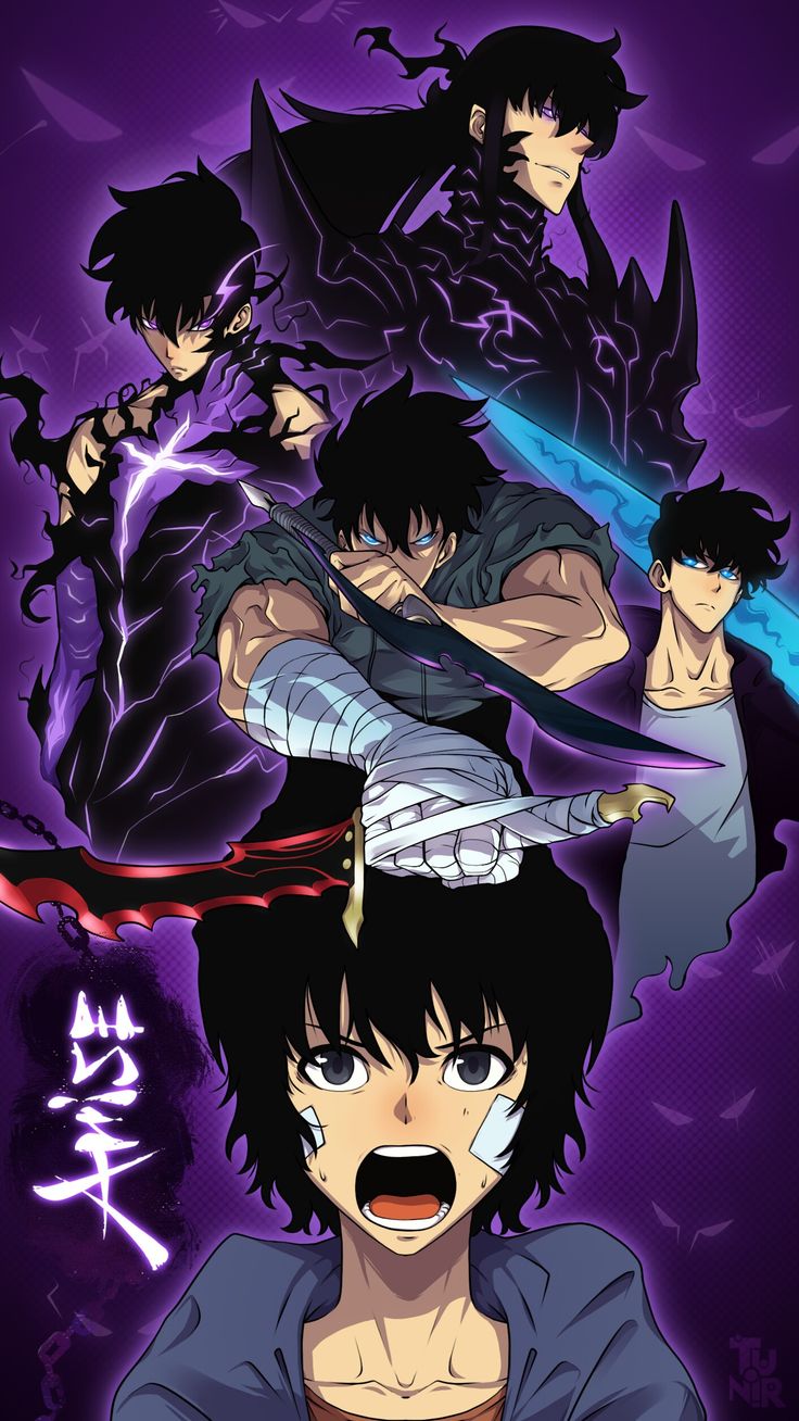 an anime character with many different expressions on his face and chest, in front of purple background