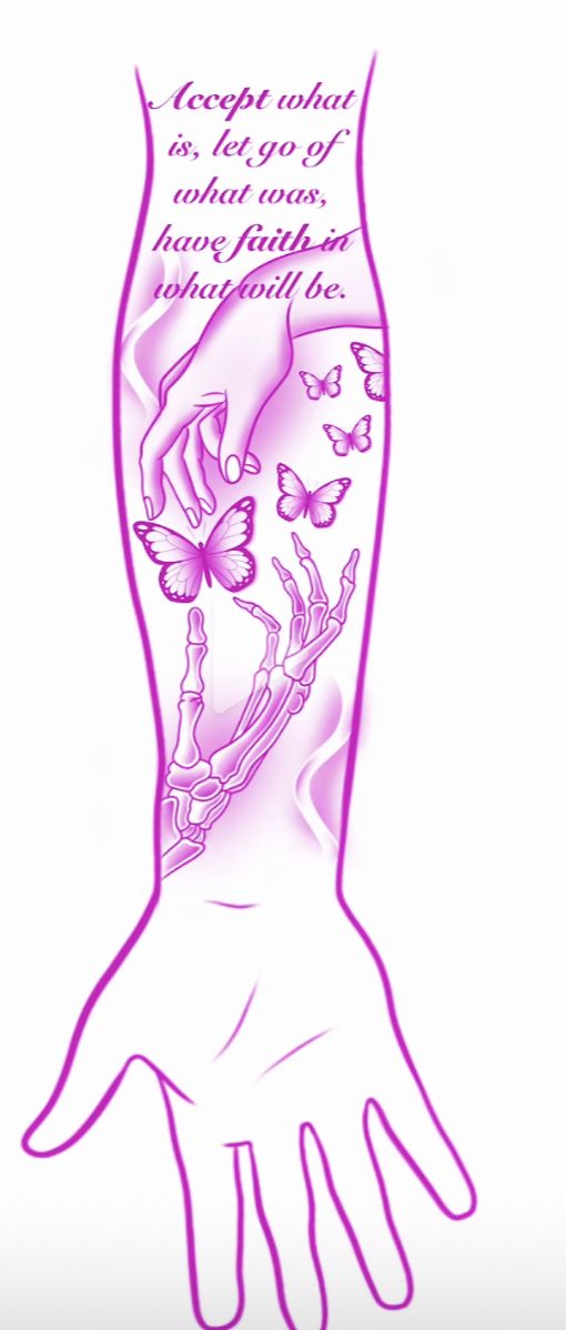 a drawing of a person's hand with butterflies on it and the words, except for