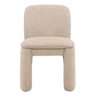 an upholstered chair with a beige fabric seat and back, on a white background