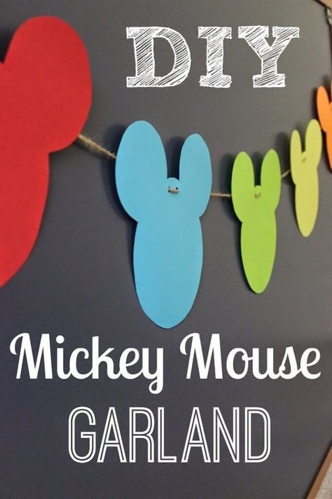 mickey mouse garland hanging on the side of a building with words diy mickey mouse garland