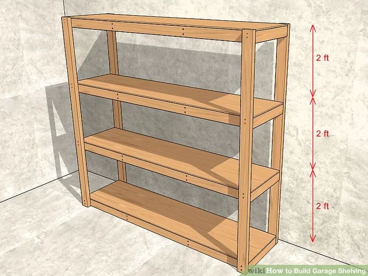 an unfinished bookcase with measurements for the shelves