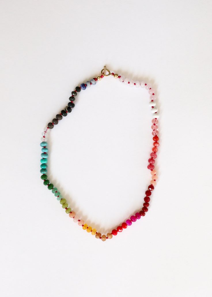 Natural Gemstone Necklace - Paradise Rainbow Natural Stones Round Beads Necklaces, Hand-strung Multicolor Beads For Gifts, Rainbow Gemstone Beaded Necklaces As A Gift, Rainbow Beaded Necklaces With Gemstone Beads As Gift, Rainbow Gemstone Beaded Necklaces For Gift, Rainbow Beaded Necklace With Gemstone Beads For Gift, Rainbow Faceted Beads Necklace For Gift, Pink Agate Jewelry With Colorful Beads, Colorful Gemstone Beaded Necklaces