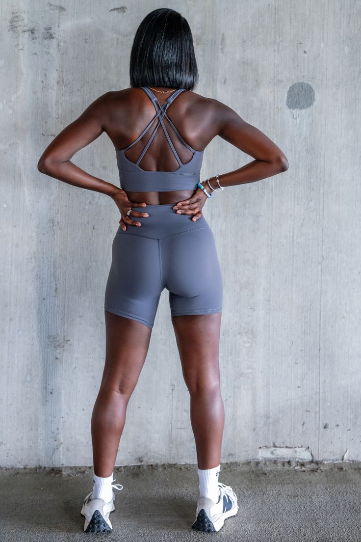 Stay comfortable and stylish during your workout with our OTG Short Sets in gray . Crafted with buttery smooth fabric, these sets include supportive bras with criss cross detailing for added style and functionality. Perfect for any fitness routine, experience the ultimate comfort and support while looking your best. Inseam 6 Inches Similar material than as Royal but not the same. Slightly thicker Gray Sportswear Activewear With Built-in Padding, Gray Sporty Activewear With Built-in Padding, Fitted Crisscross Activewear With Built-in Bra, Gray Activewear With Built-in Bra For Sports, Gray Fitted Moisture-wicking Activewear, Gray Sports Bra With Built-in Bra For Pilates, Gray Gym Activewear, Gray Activewear With Built-in Bra And High Stretch, High Stretch Gray Sports Bra