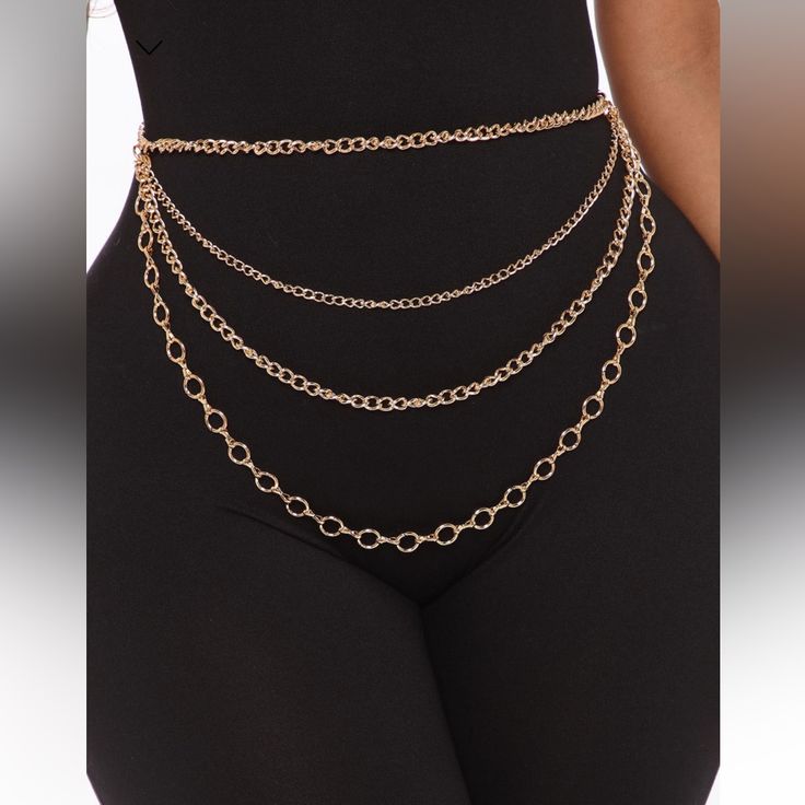 Gold Body Chain Never Used Perfect Piece To Brighten Up Your Outfit !! Gold Chain Garter, Waist Chain Belts & Suspenders, Gucci Belly Chain, Body Jewelry Chains Chest Gold, Elegant Gold Chain Link Body Chain, Elegant Gold Metal Body Chain, Gold Jewelry With Adjustable Chain For Night Out, Trendy Double Chain Waist Chain For Party, Trendy Gold Chain Belt As Gift