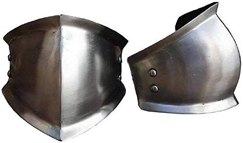 two metal armor pieces on a white background