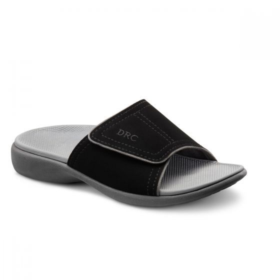 Dr. Comfort Kelly Women’s Sandal Slide | Dr. Comfort  $59 BLACK, CAMEL, LT. BLUE Luxury Women's Cushioned Slides, Modern Slip-on Slides With Arch Support, Modern Slip-on Flip Flops With Removable Insole, Comfortable Textured Slip-on Slides, Trendy Comfortable Open Toe Slippers, Trendy Open Toe Slippers, Modern Open Toe Slides With Ortholite Insole, Comfortable Open Toe Slippers With Rubber Sole, Modern Slide Sandals With Ortholite Insole