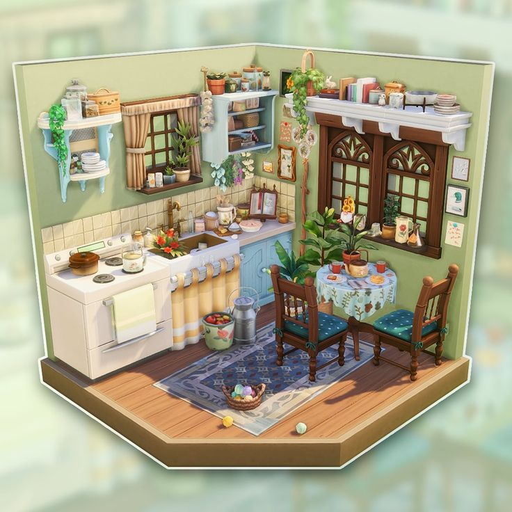 Sims Room, Sims Rooms, Living Room Sims 4, Cluttered Kitchen, Sims 4 Cottage, Cottage House Interior, Sims 4 Houses Layout, Sims 4 Kitchen, Sims 4 Challenges