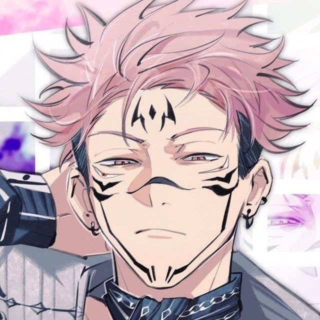 an anime character with pink hair and piercings on his face is staring at the camera