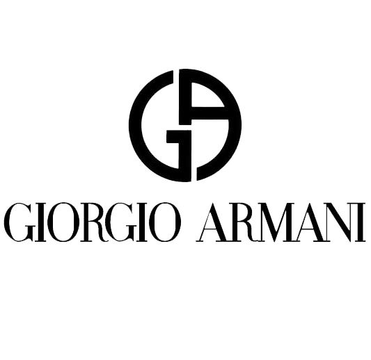 a black and white logo with the word giordio armani on it's side