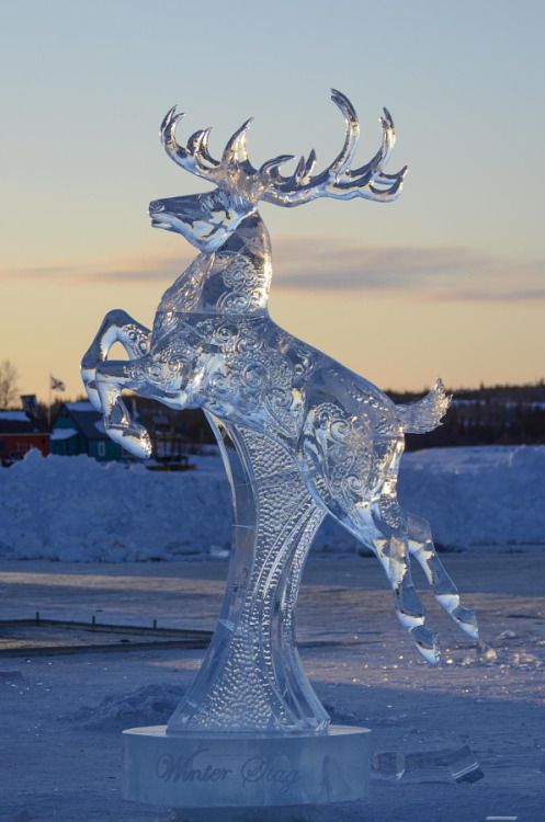 an ice sculpture of a deer with antlers on it's back