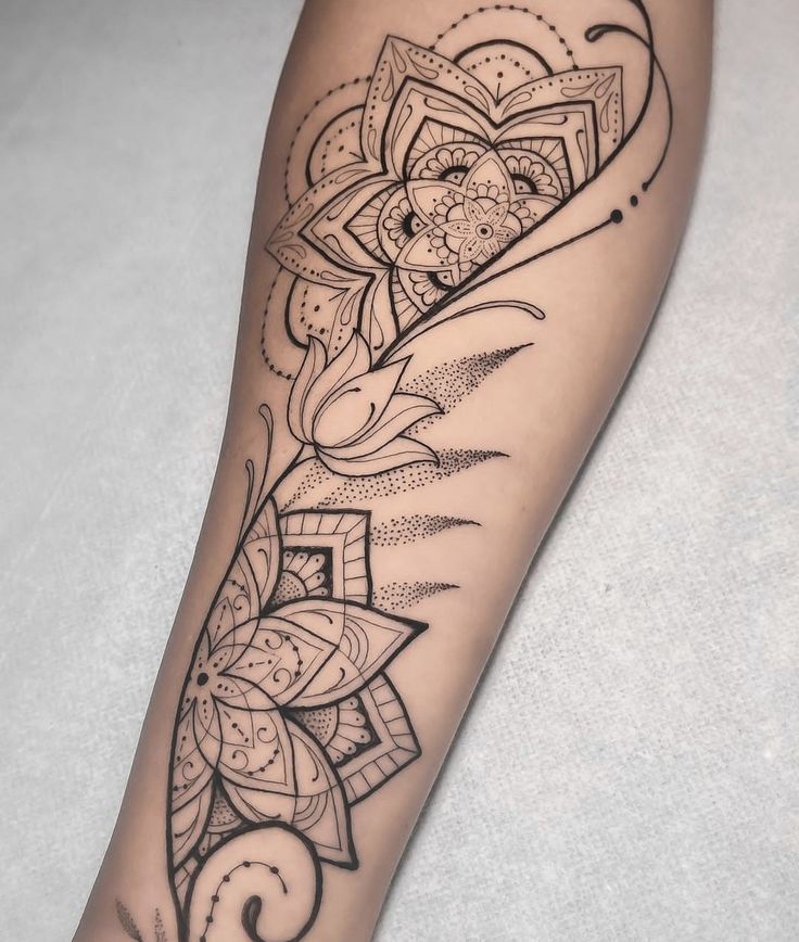 a woman's leg with a tattoo design on it