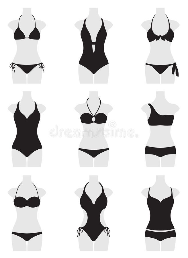 women's swimsuit silhouettes on white background