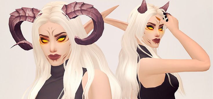 two white haired women with horns and yellow eyes