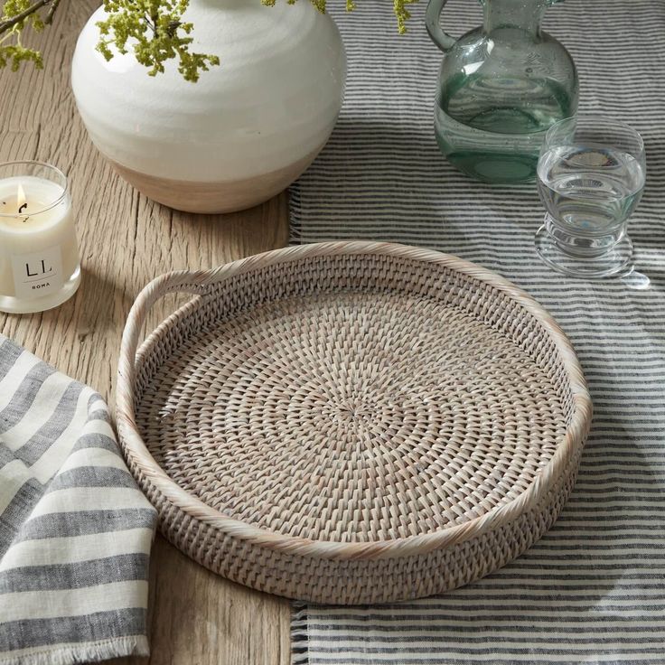 a basket sitting on top of a wooden table