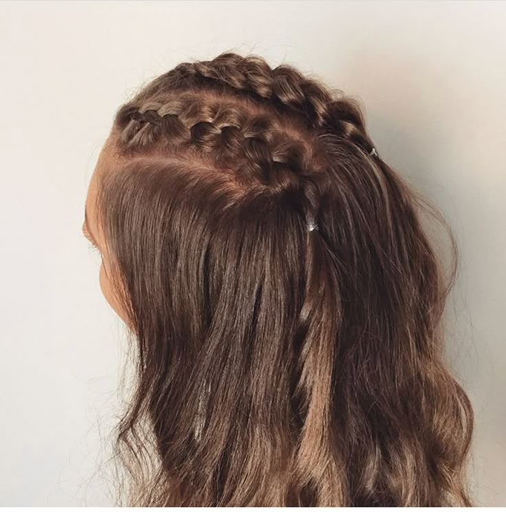 Plaits On Top Of Head, 2 Braids Down The Middle, Small French Braids On Top Of Head, Front Hair Braid Styles, Mini Braid Hairstyles, Braid Front Of Hair, Hair Down Styles, Half And Half Hair, Side French Braids