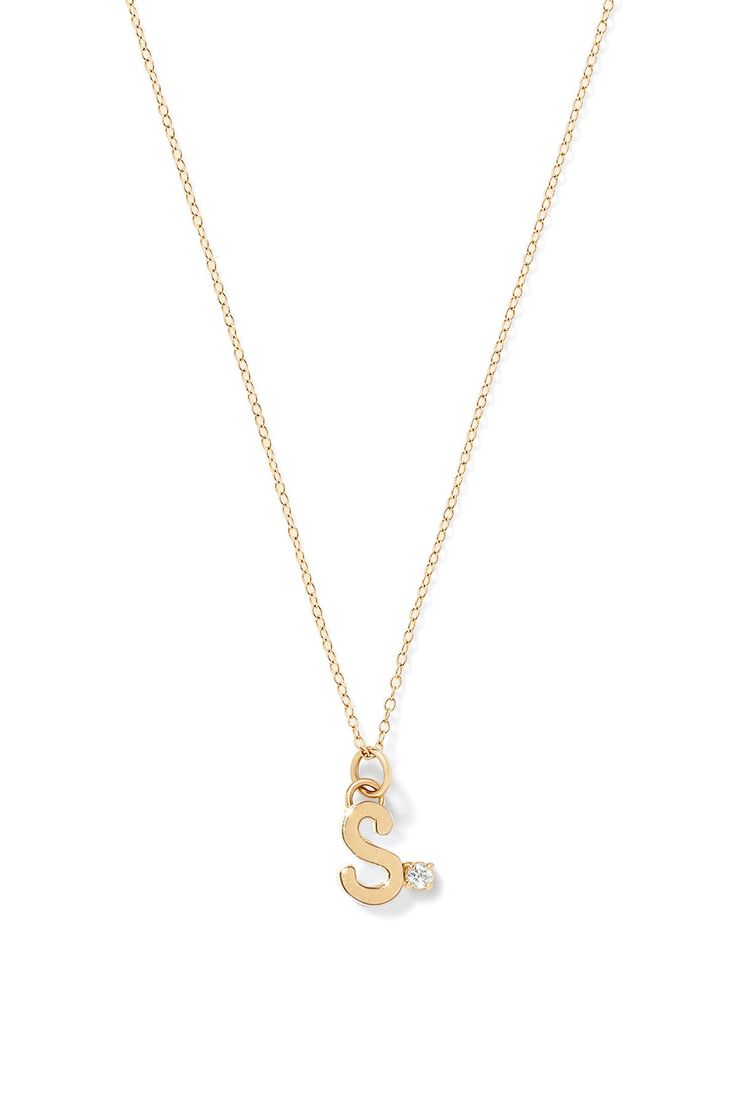 Wear your initials or spell out your favorite word with our 14K Yellow Gold Letter Necklace. Each letter is accented with a white diamond. Available in letters A-Z. It comes on an Alison Lou 14K Yellow Gold 16" Chain with an extension to 18". Due to the custom nature of this product, please allow 15 business days for production. Please note this piece is final sale. 14K Yellow Gold, Made in New York City Luxury Initial Pendant Necklace For Anniversary, Luxury Initial Necklace For Anniversary, Classic Monogram Initial Necklace, Classic Diamond Initial Necklace, Classic Formal Name Necklace With Initials, Classic Diamond Monogram Jewelry, Classic Monogram Diamond Jewelry, Diamond Initial Pendant Name Necklace, Formal Initial Pendant Necklace With Monogram