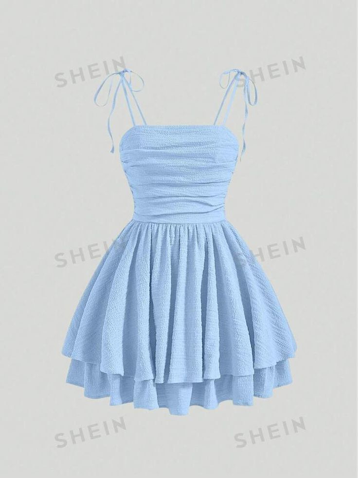 Free Returns ✓ Free Shipping✓. SHEIN MOD Solid Ruched Bust Tie Shoulder Ruffle Hem Blue Butterfly Cami Dress- Women Short Dresses at SHEIN. Blue Dresses Birthday, Light Blue Quinceanera Dresses Short, Short Blue Formal Dress, Short Turquoise Dress, Snowball Dance Dresses, 8th Grade Dresses Graduation, Pastel Short Dress, Birthday Dress Sweet 16, Blue Aesthetic Dress