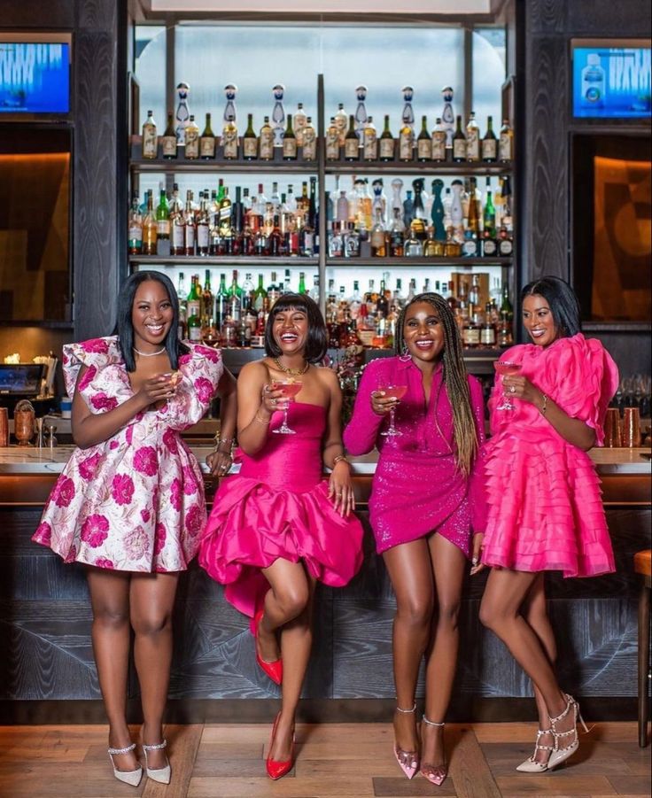 Group Brunch Outfits, Twentea Party, Jayda Photoshoot, Pink Brunch Outfits Black Women, Tea Party Dress Ideas, Color Coordinated Outfits Friends, High Tea Outfit, Girlfriends Photoshoot, Tea Party Outfit