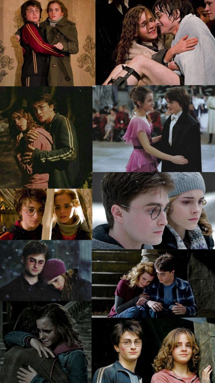 harry potter and hermile collage with the same image in different pictures, including one