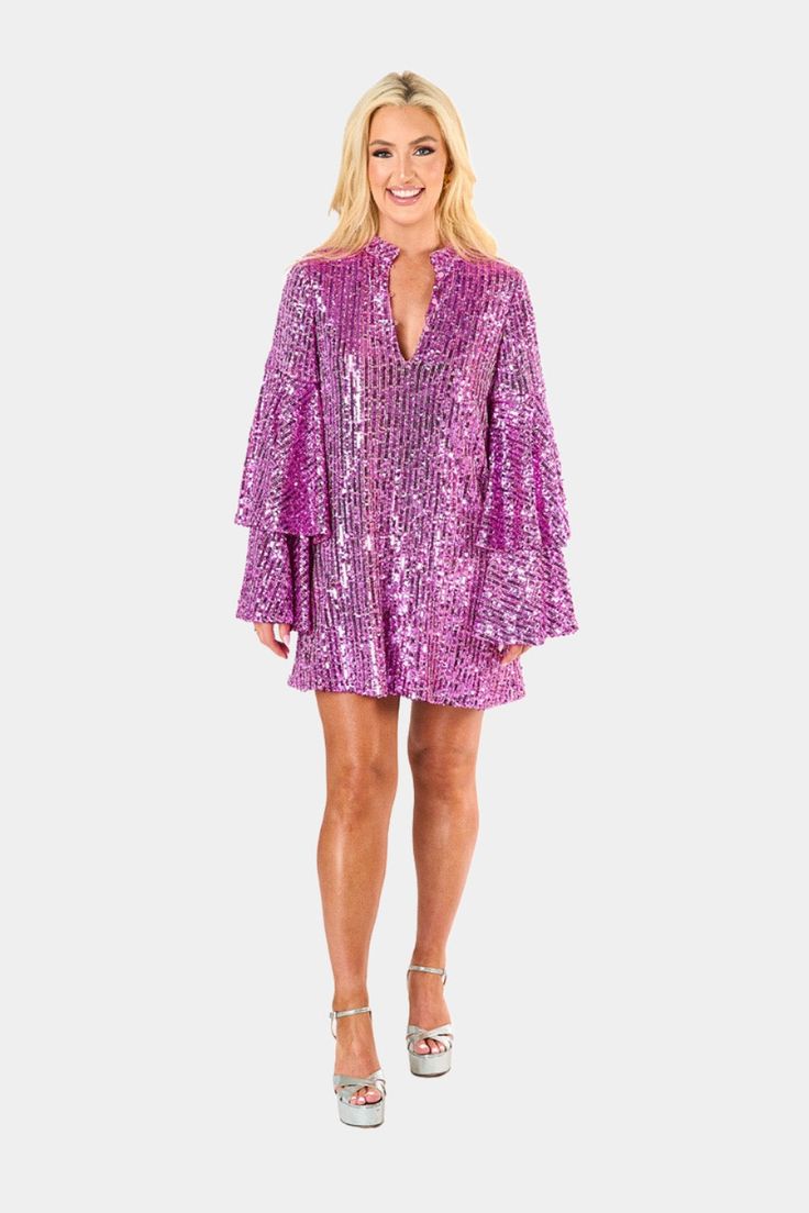 BuddyLove Gayle Long Sleeve Mini Dress - Grape Eras Outfit, Sequin Wrap Dress, Plus Size Sequin Dresses, Fiesta Dress, Fall Clothes, Virtual Closet, Clothing Labels, Long Sleeve Mini, Long Sleeve Mini Dress