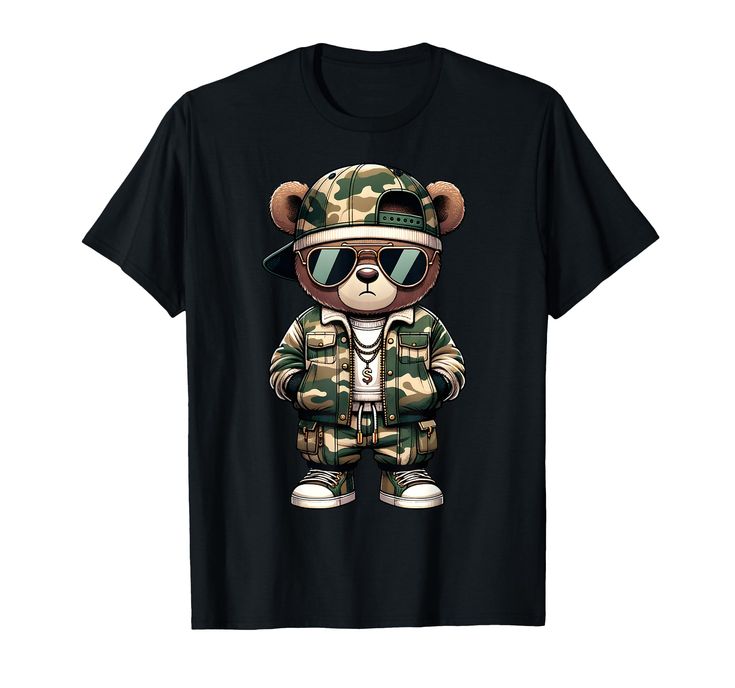 PRICES MAY VARY. Camo teddy bear hip hop style design for men, kids, boys, and women! Lightweight, Classic fit, Double-needle sleeve and bottom hem Camouflage T Shirts, Bear Graphic, Bear T Shirt, Streetwear Tshirt, Hip Hop Fashion, Style Design, Branded T Shirts, Kids Boys, Types Of Printing