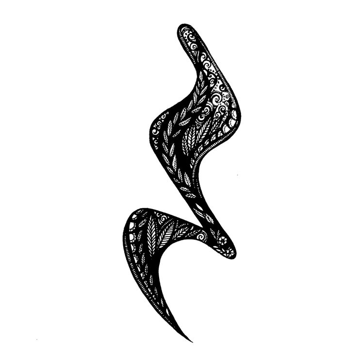 a black and white drawing of the letter s with swirls on it's sides