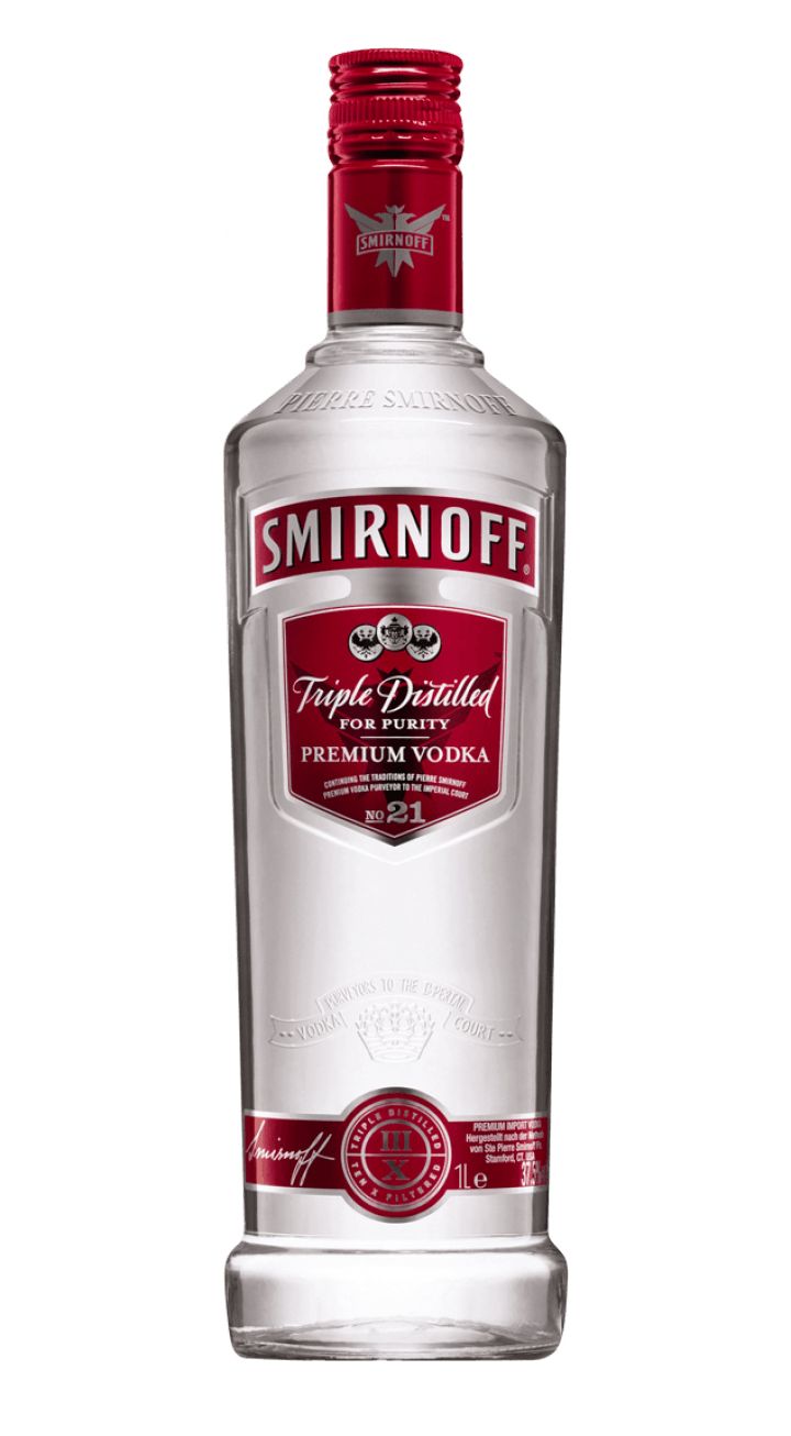 a bottle of smirnoff vodka on a white background