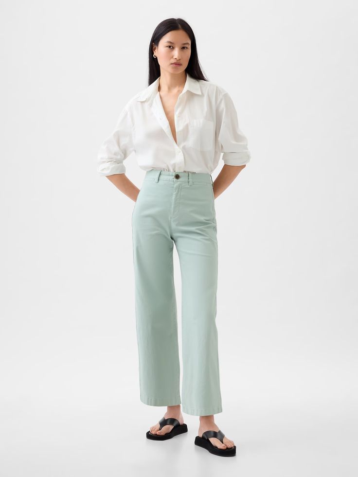 High Stride Wide-Leg Ankle Khakis | Gap Gap Relaxed Fit Wide-leg Pants, Gap Chic Bottoms With Relaxed Fit, Chic Gap Bottoms With Relaxed Fit, Versatile Wide Leg Pants For Elevated Casual Spring Occasions, Spring Wide Leg Relaxed Fit Chinos, Versatile Cotton Chinos For Spring, Everyday Cotton Wide Leg Pants For Spring, Cotton Wide Leg Pants For Everyday In Spring, Cotton Wide Leg Pants For Everyday Spring Wear