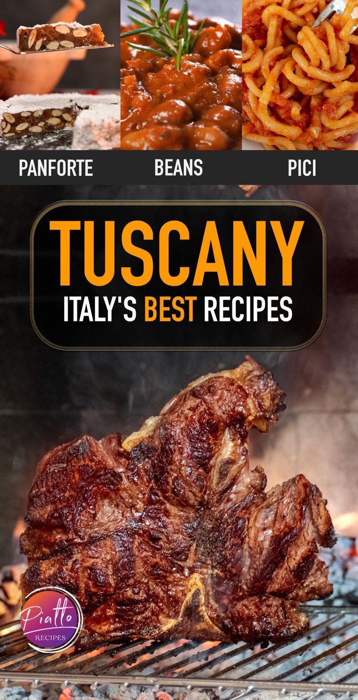 an advertisement for the italian restaurant tuscany, with pictures of different foods on it