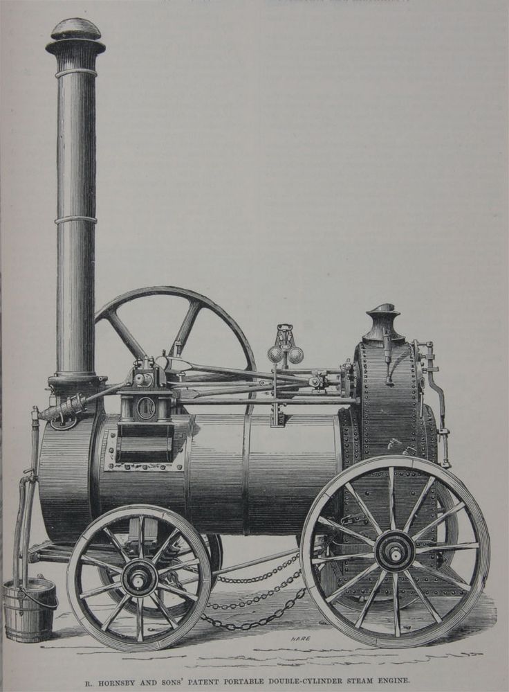 an old steam engine is shown in this drawing