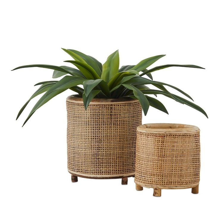 two planters sitting next to each other on a white background