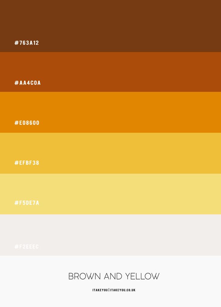 the color scheme for brown and yellow is shown in this image, with different shades