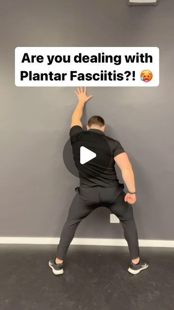 a man standing in front of a gray wall with the words are you dealing with plantar fasciis?