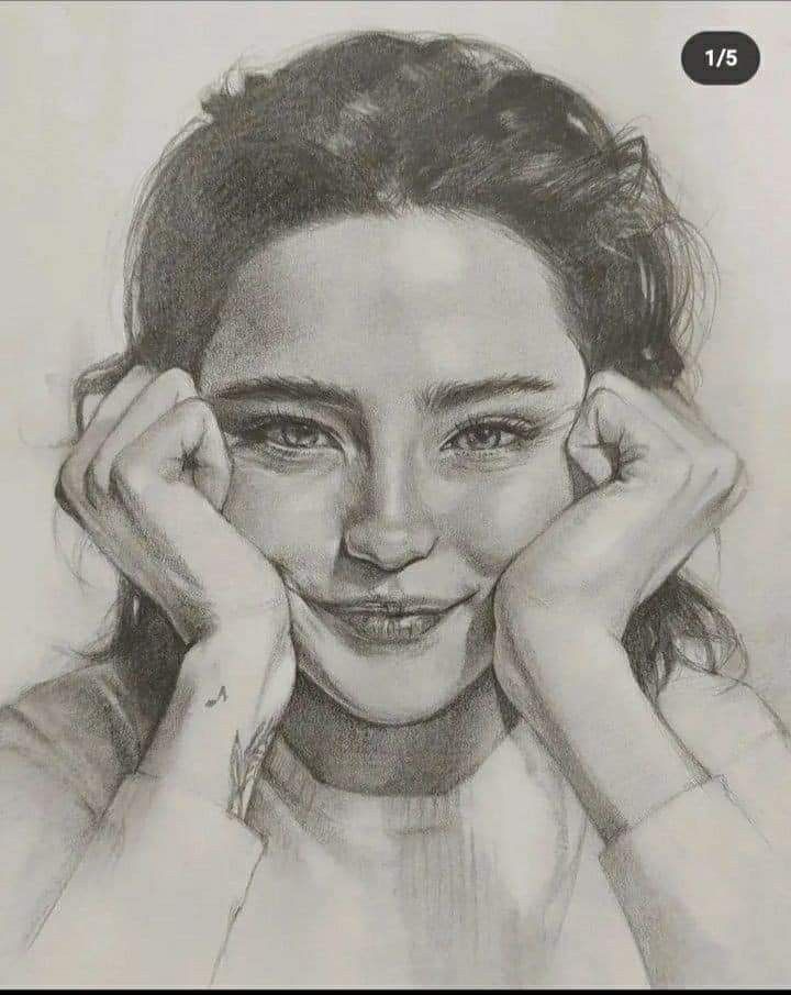 a pencil drawing of a woman with her hands on her face