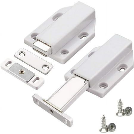 two white door handles with screws and bolts on a white background for use in commercial projects