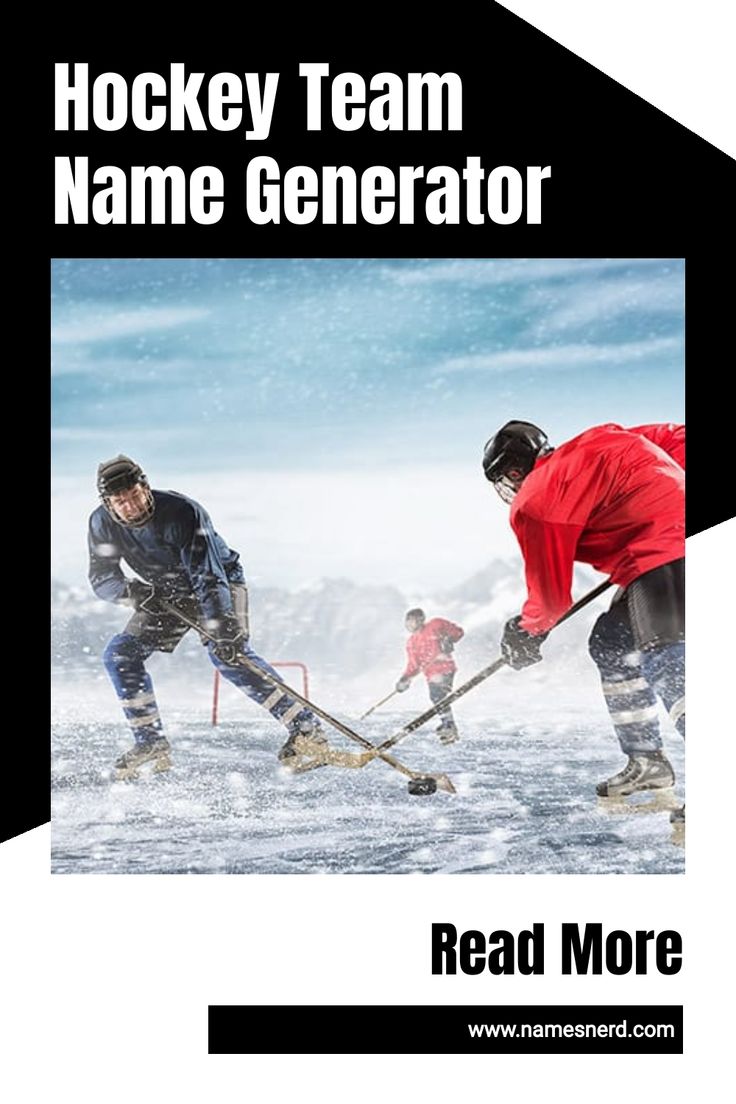 the hockey team name generator is in front of two men playing ice hockey on an icy surface