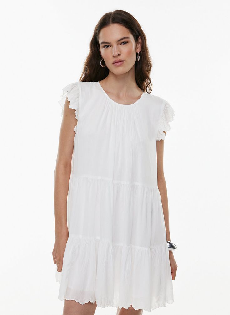 White Blouse Dress, Tiered Babydoll Dress, Dress Sites, Super Cute Dresses, Ruffle Mini Dress, Dress For Success, Scalloped Edges, Scalloped Hem, Flutter Sleeves