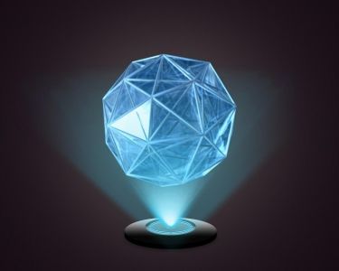 a blue diamond shaped object with a light coming out of it's centerpiece