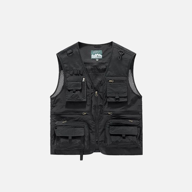 A Solid Polyester vest, with a V-neck collar and a secure zipper closure. Show off a stylish look with our Multi-Pocket Breathable Cargo Vest! DetailsPattern Type: SolidMaterial: PolyesterClosure Type: ZipperCollar: V-Neck Tech Vest Outfit, Utility Vest Outfits For Women, Grunge 2000s Fashion, Utility Vest Outfit, Streetwear Asian, 90s Fashion Summer, Vest Outfits For Women, Asian Streetwear, 90s Y2k Fashion