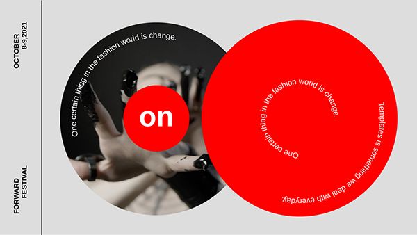 two circles with the words on them in red and black, one has an image of a woman holding her hands up