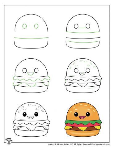 how to draw hamburgers step by step instructions for kids and beginners with pictures