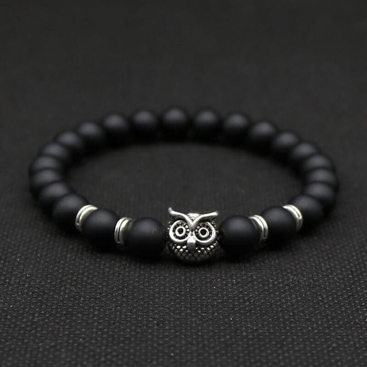 Owl Head Bracelet freeshipping - Jersey One Casual Black Jewelry With Spacer Beads, Black Beads Charm Bracelet, Adjustable Charm Bracelet With Black Beads, Spiritual Black Beaded Charm Bracelet, Elegant Black Beaded Charm Bracelet, Black Beaded Charm Bracelet, Adjustable Black Charm Bracelet With 8mm Beads, Adjustable Black Charm Bracelet With Round Beads, Black Charm Bracelet With 8mm Beads