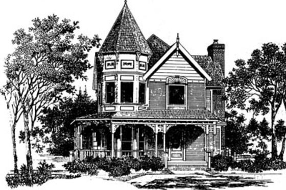 a drawing of a victorian house