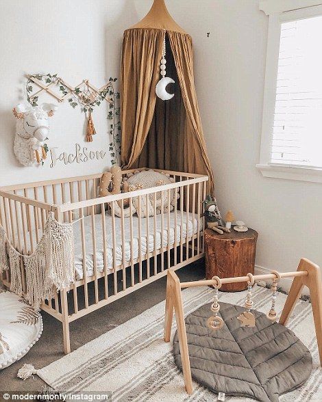 a baby's room is decorated in neutral colors