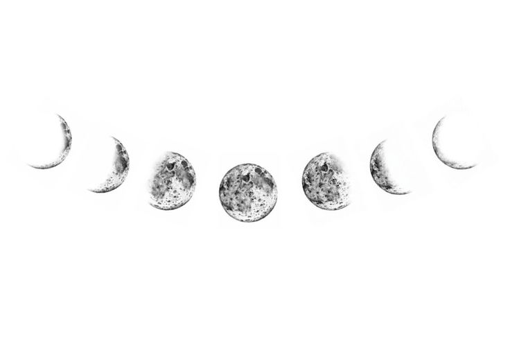 five phases of the moon in black and white