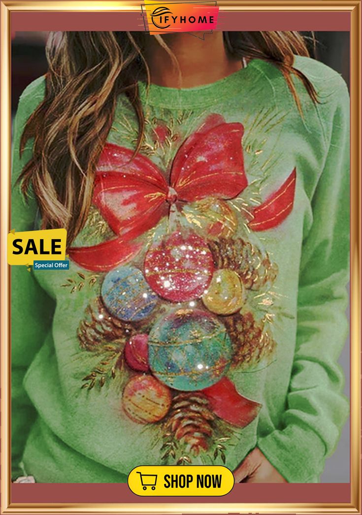 Loose Christmas Casual Jersey Sweatshirt Green Festive Top For Winter, Green Festive Tops For Winter, Festive Green Tops For Winter, Christmas Festive Long Sleeve Tops, Festive Long Sleeve Tops For Christmas, Green Long Sleeve Holiday Top, Green Tops For Fall Holiday, Festive Long Sleeve Tops For New Year, Green Holiday Top For Christmas