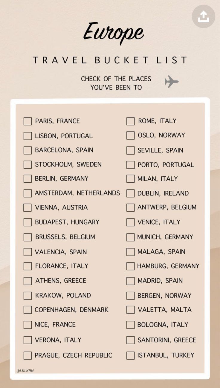 the europe travel bucket list is shown