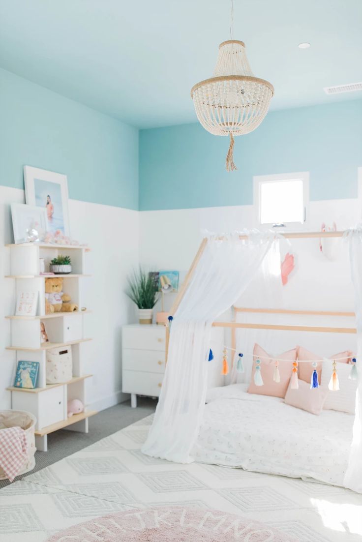 Blue Bedrooms For Girls Ideas, Blue Bedroom Girl Rooms, Blue Toddler Girl Room, Light Blue Kids Room, Blue Bedroom Paint Ideas, Blue Bedroom Ideas For Girls, Light Blue Girls Room, Light Blue Girls Bedroom, Girls Room Blue