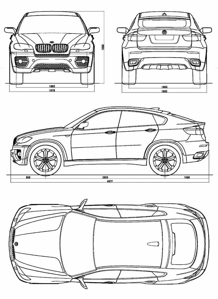 the blueprint drawing shows how to draw a car in three different stages, including front and back views